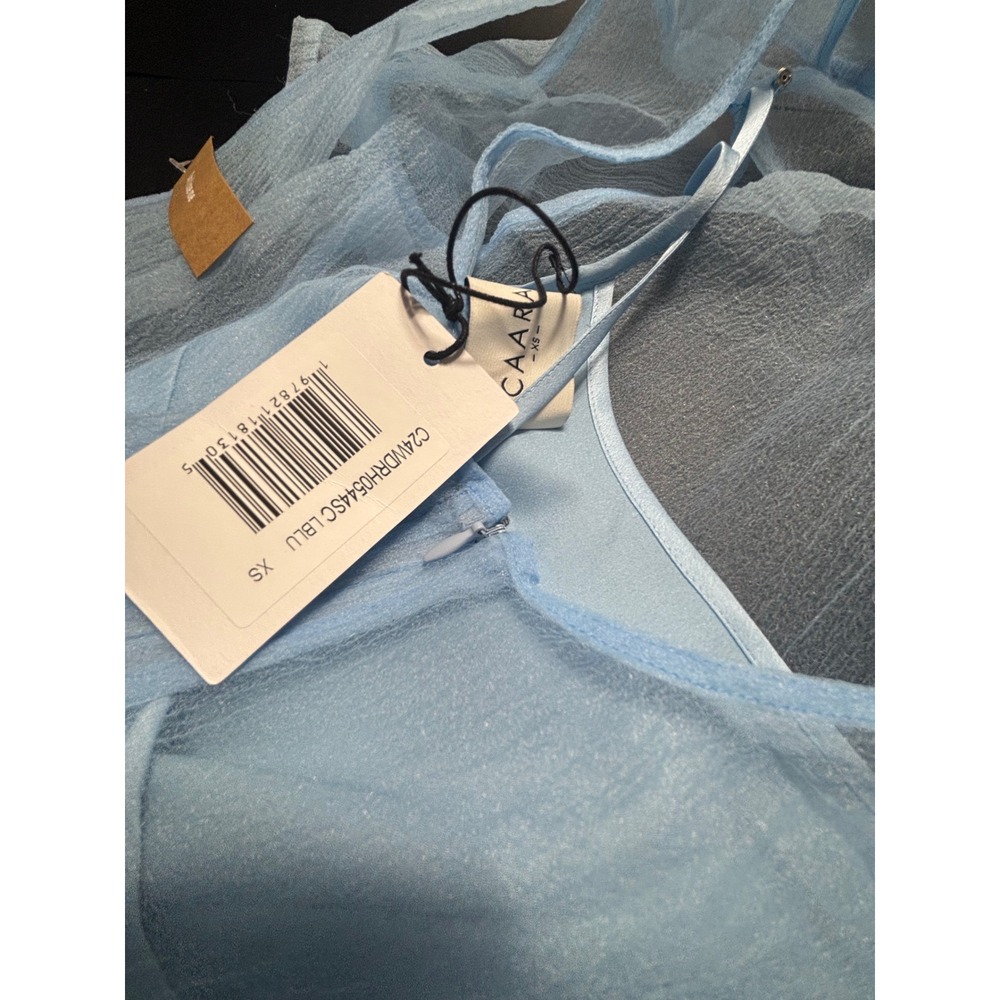CAARA Melody Light Blue Sheer Organza Maxi Dress Set Ruffle Hem Bow Back XS NEW - Picture 5 of 7